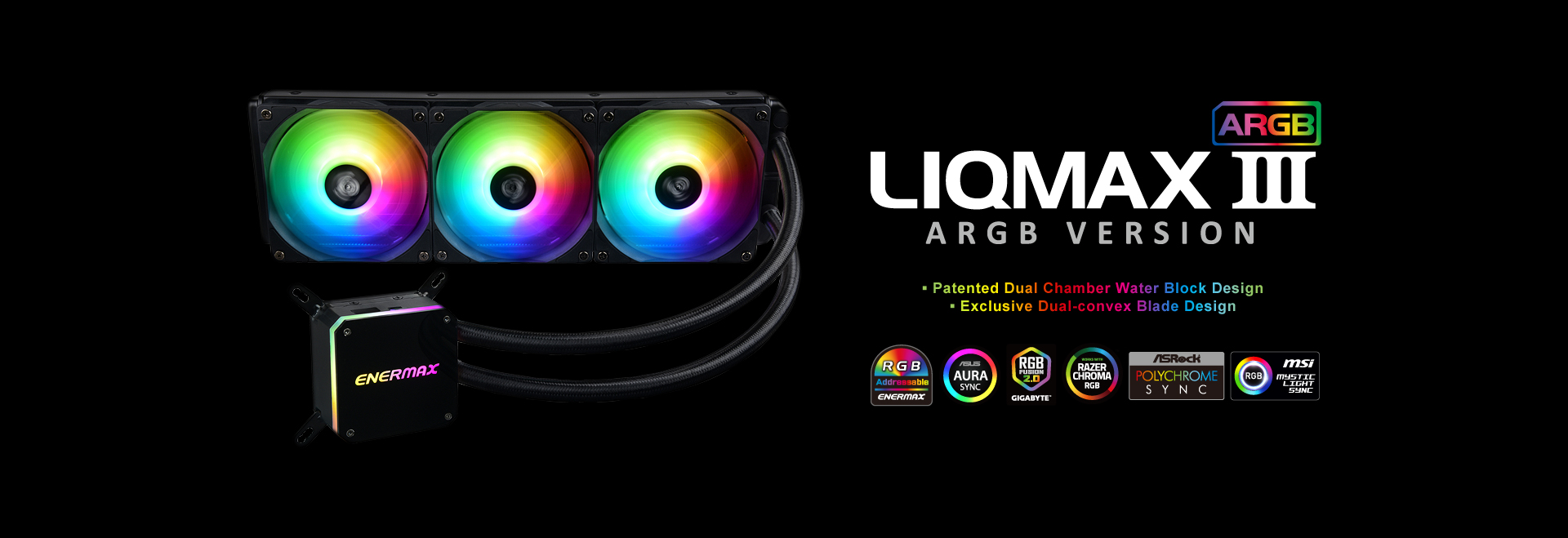Liqmax III ARGB 360  Exclusive RGB-sync waterblock with patented flow indicator design