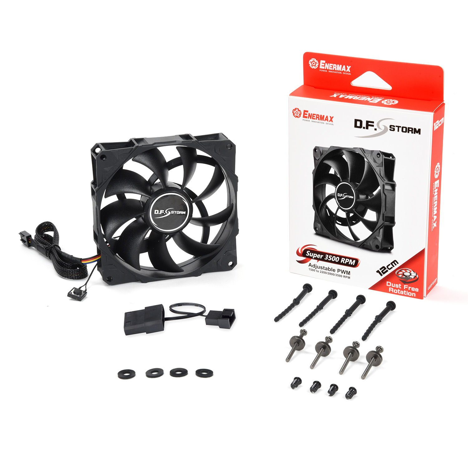 Enermax D.F Storm 120mm Dust Free Rotation Technology High Performance 3,500 RPM with 3 peak RPM options and 4-pin PWM connector Case Fan UCDFS12P LEPATEK CORPORATION Enermax D.F Storm 120mm Dust Free Rotation Technology High Performance 3,500 RPM with 3 peak RPM options and 4-pin PWM connector Case Fan UCDFS12P LEPATEK CORPORATION
