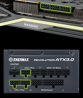 金靜冰核 REVOLUTION ATX 3.0 電源供應器 3個顯卡供電接口